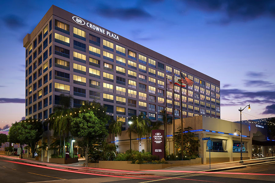 Crowne Plaza San Pedro exterior at dusk